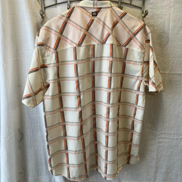 Ecko Unltd Men's Short Sleeve Button Up Collared Plaid Shirt Cream\Orange L - Picture 4 of 6